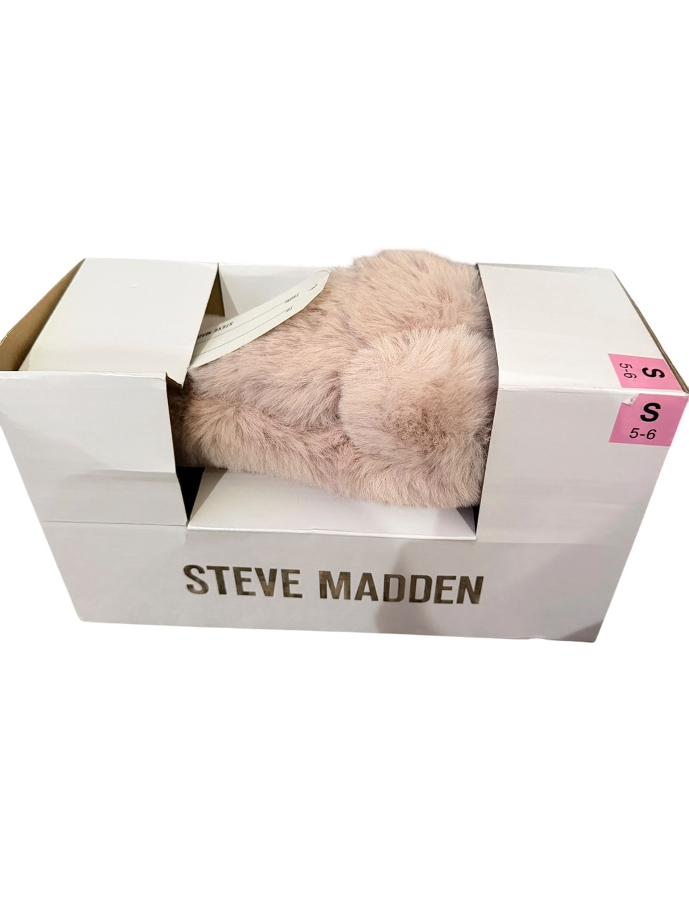 Steve Madden Faux Fur Fluffy Criss Cross Slip On Slippers Pink Size S (5-6)